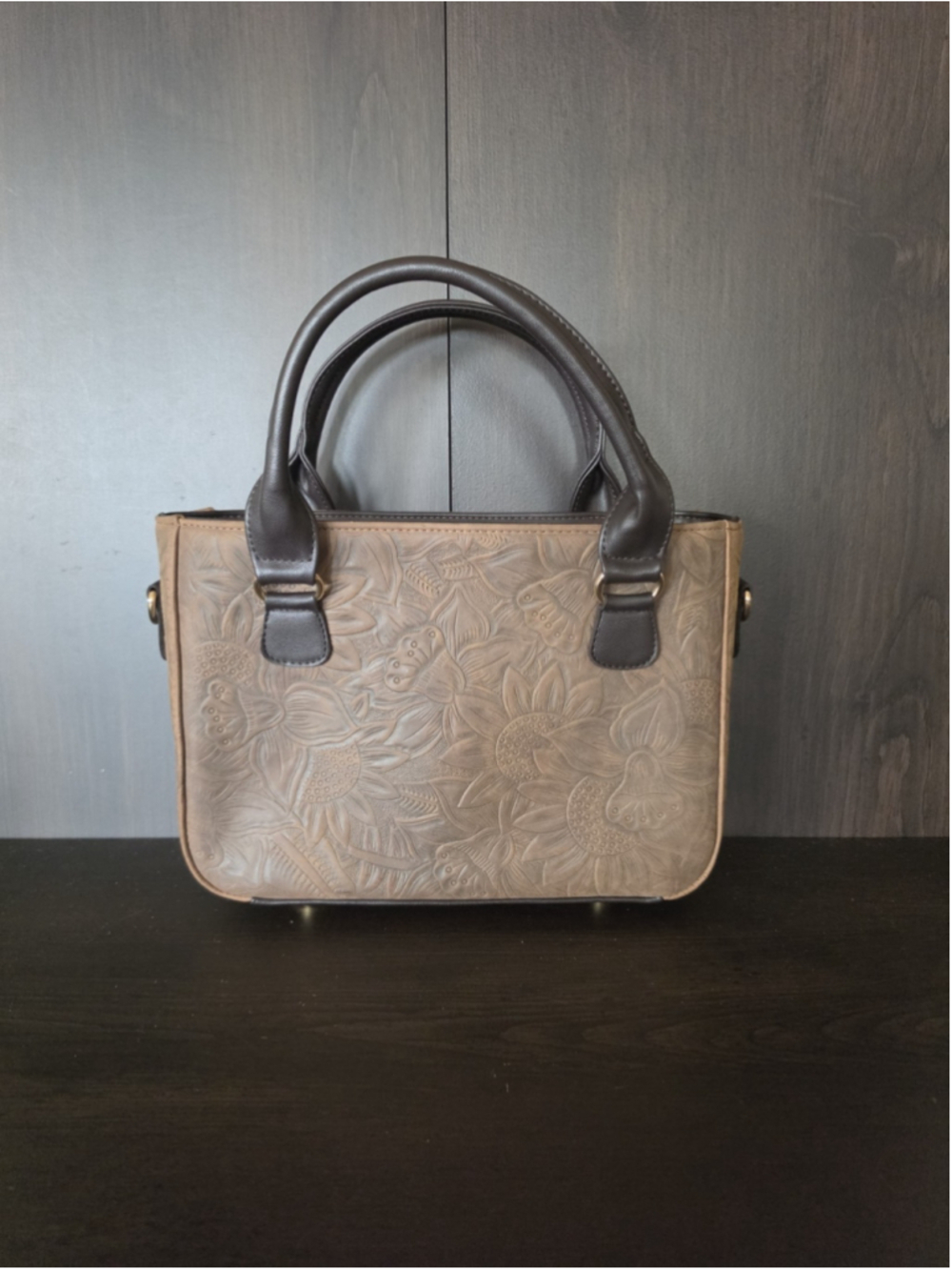 Milk Chocolate Brown Tasseled Sunflower Embossed Tooled Artisan LEATHER Purse - Picture 6 of 16